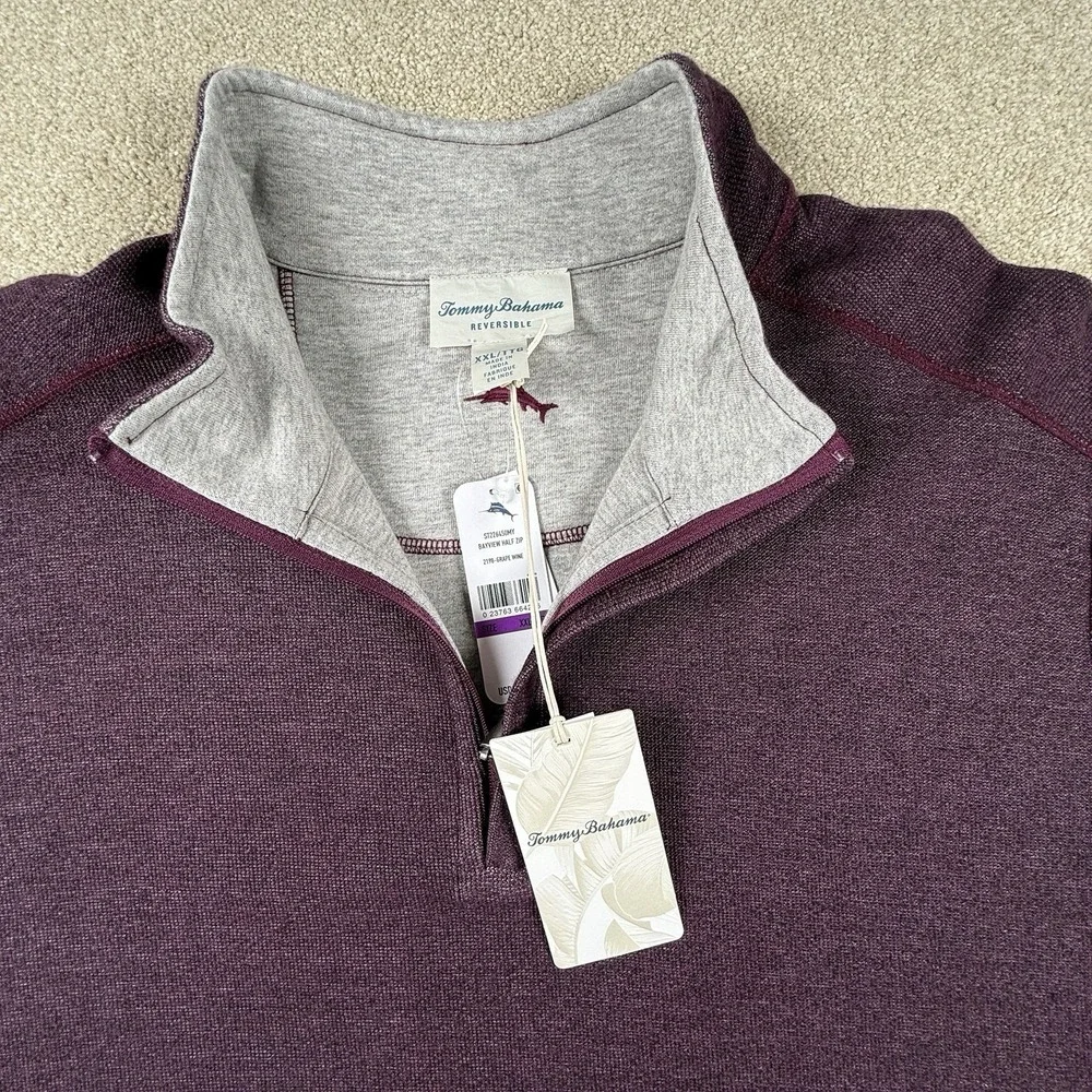 Tommy Bahama Bayview 1/2 Zip Reversible Pullover Sweater Men's XXL Grape Wine